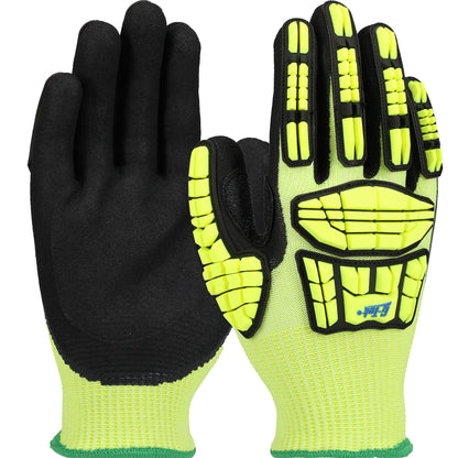 G-Tek® Seamless Knit PolyKor® Blended Glove with Hi-Vis Impact Protection and Double-Dip Nitrile MicroSurface Grip on Palm & Fingers