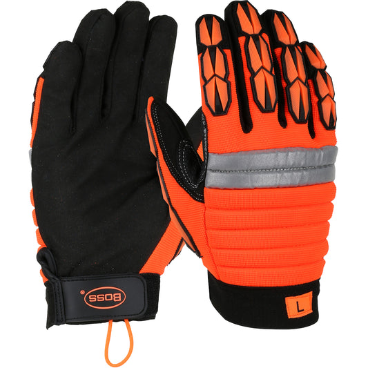 Boss® Miners' Mechanic Synthetic Leather Palm with Foam Padded Back and Finger TPR Impact Protection