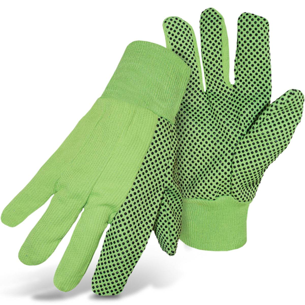 Boss 1JP5010N – Fluorescent Corded Canvas Glove with PVC Dotted Grip on Palm, Thumb and Index Finger - 10 oz. Single Palm