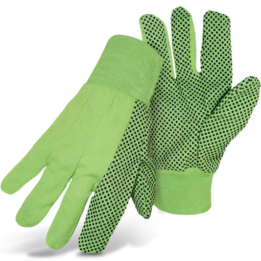 Boss 1JP5010N – Fluorescent Corded Canvas Glove with PVC Dotted Grip on Palm, Thumb and Index Finger - 10 oz. Single Palm