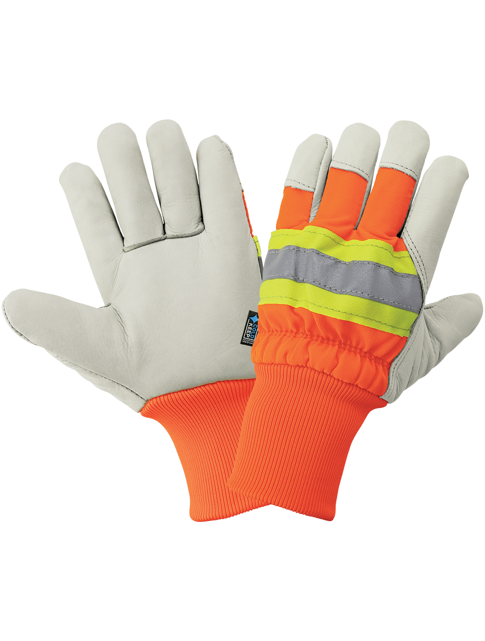 High-Visibility Standard-Grade Cowhide Leather Insulated Gloves with Knit Wrist - 2950HVKW
