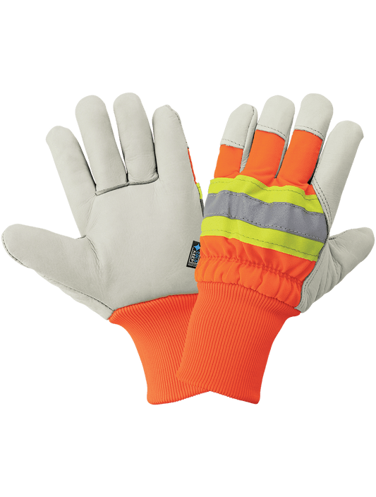High-Visibility Standard-Grade Cowhide Leather Insulated Gloves with Knit Wrist - 2950HVKW