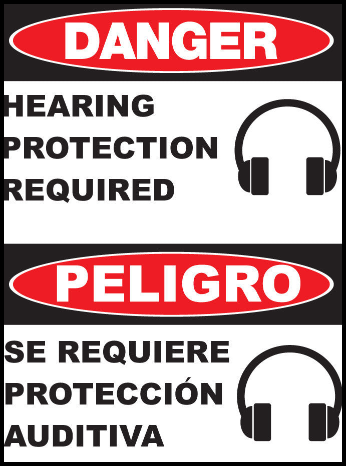 ZING Sign,Bilingual,Danger,Hearing,14X10 Pl.. - 20020