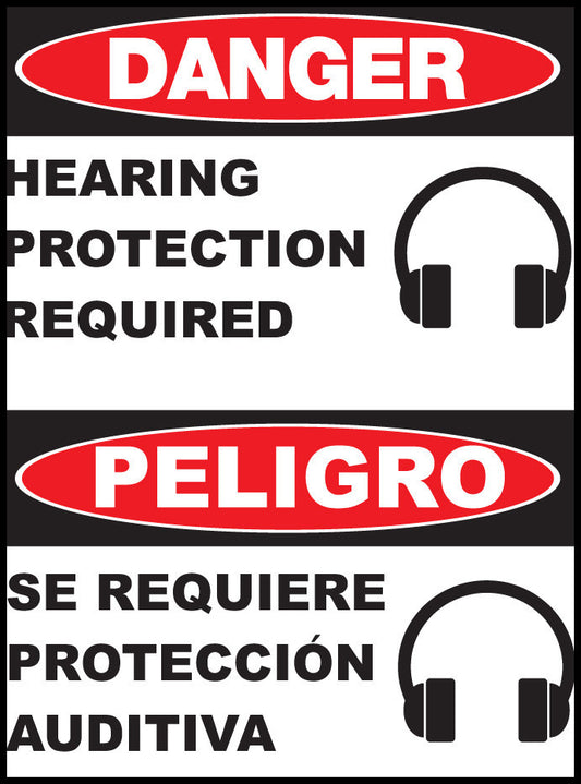 ZING Sign,Bilingual,Danger,Hearing,14X10 Pl.. - 20020