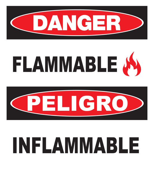 ZING Sign,Bilingual,Danger,Flammable Inflammable,14X10 Plastic.. - 20026