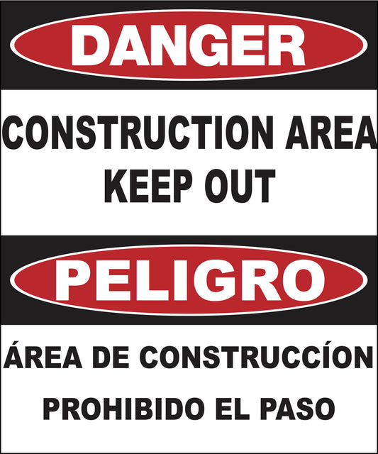 ZING Sign,Bilingual,Danger,Constuction, Pl.. - 20032