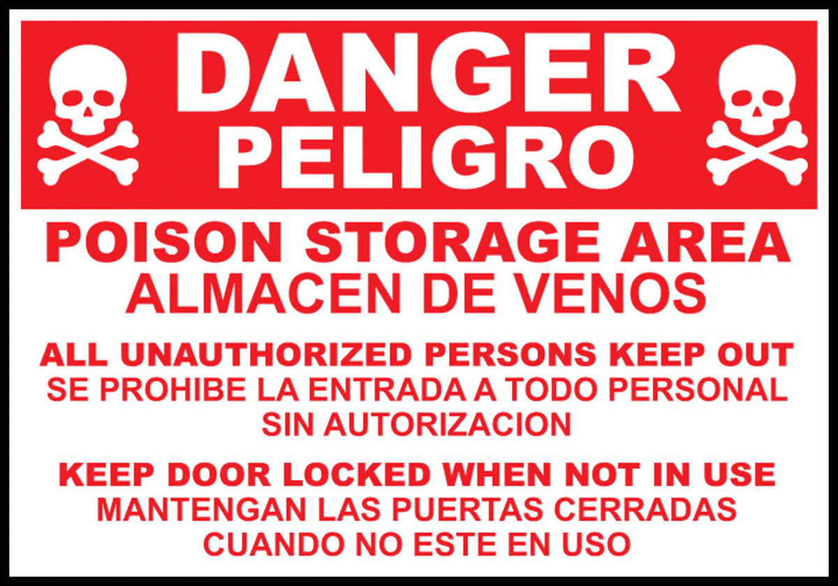 ZING Sign,Bilingual,Danger,Poison Storage Area,14X10 Adhesive - official Zing product image 1