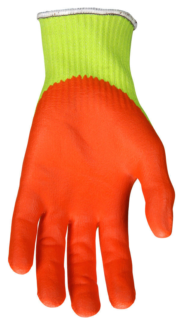 92720HV - MCR Safety CutPro® - 10 Gauge HyperMax® HPPE Shell - Cut, Abrasion and Puncture Resistant Work Gloves - Nitrile Foam Coated Palm and Fingertips - Hi-Visibility Lime Shell with Contrasting Hi-Vis Orange Nitrile Coated Palm
