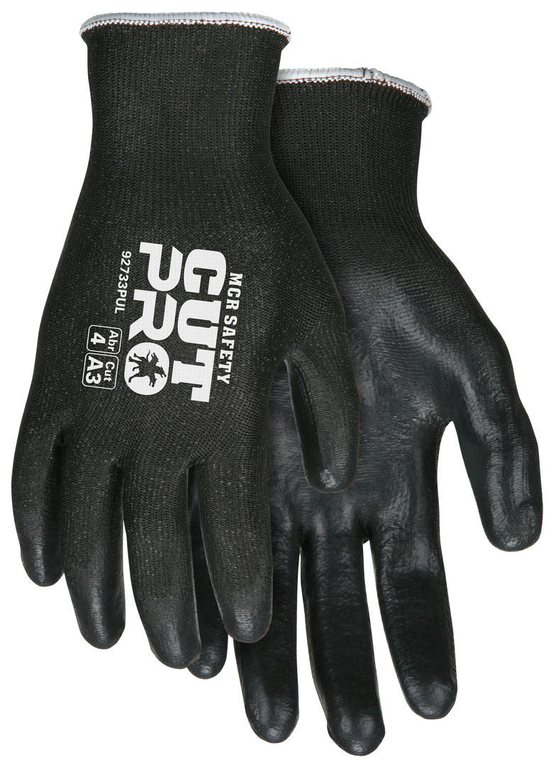 92733PU - MCR Safety CutPro® - 13 Gauge HyperMax® HPPE Shell - Cut, Abrasion, and Puncture Resistant Work Gloves - PU Coated Palm and Fingertips
