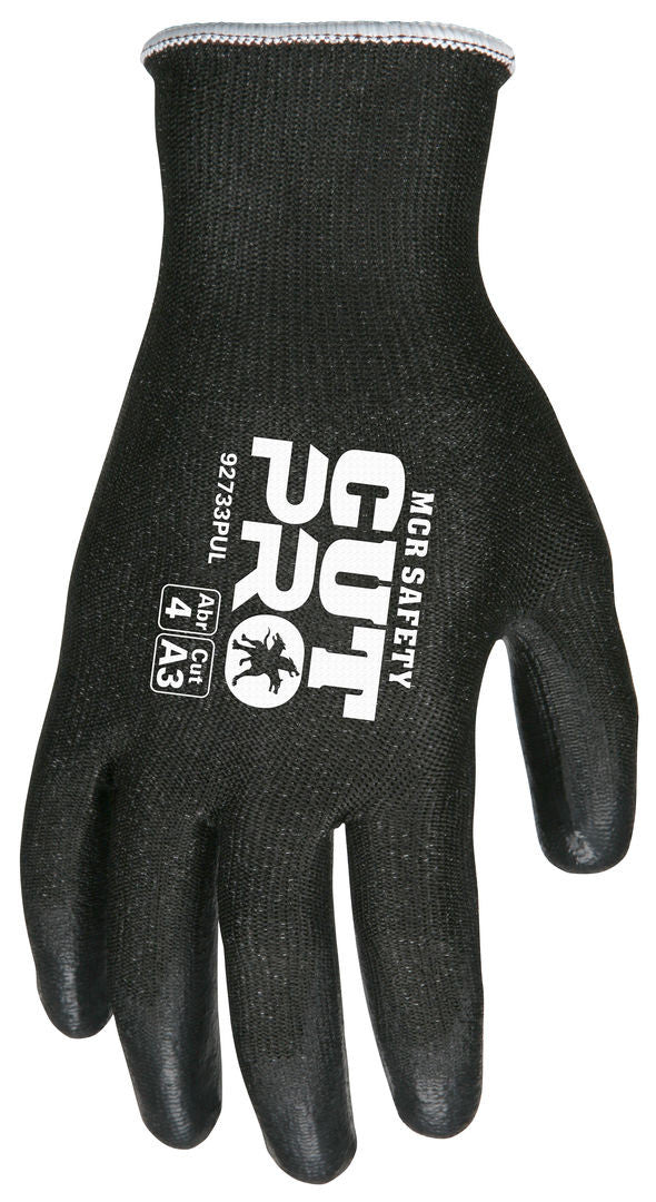 92733PU - MCR Safety CutPro® - 13 Gauge HyperMax® HPPE Shell - Cut, Abrasion, and Puncture Resistant Work Gloves - PU Coated Palm and Fingertips