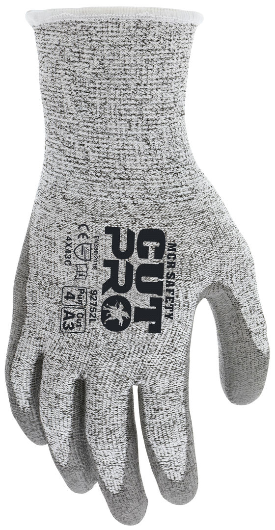 92752 - MCR Safety CutPro® - 13 Gauge HyperMax® HPPE Shell - Cut, Abrasion, and Puncture Resistant - Polyurethane (PU) Coated Palm and Fingertips