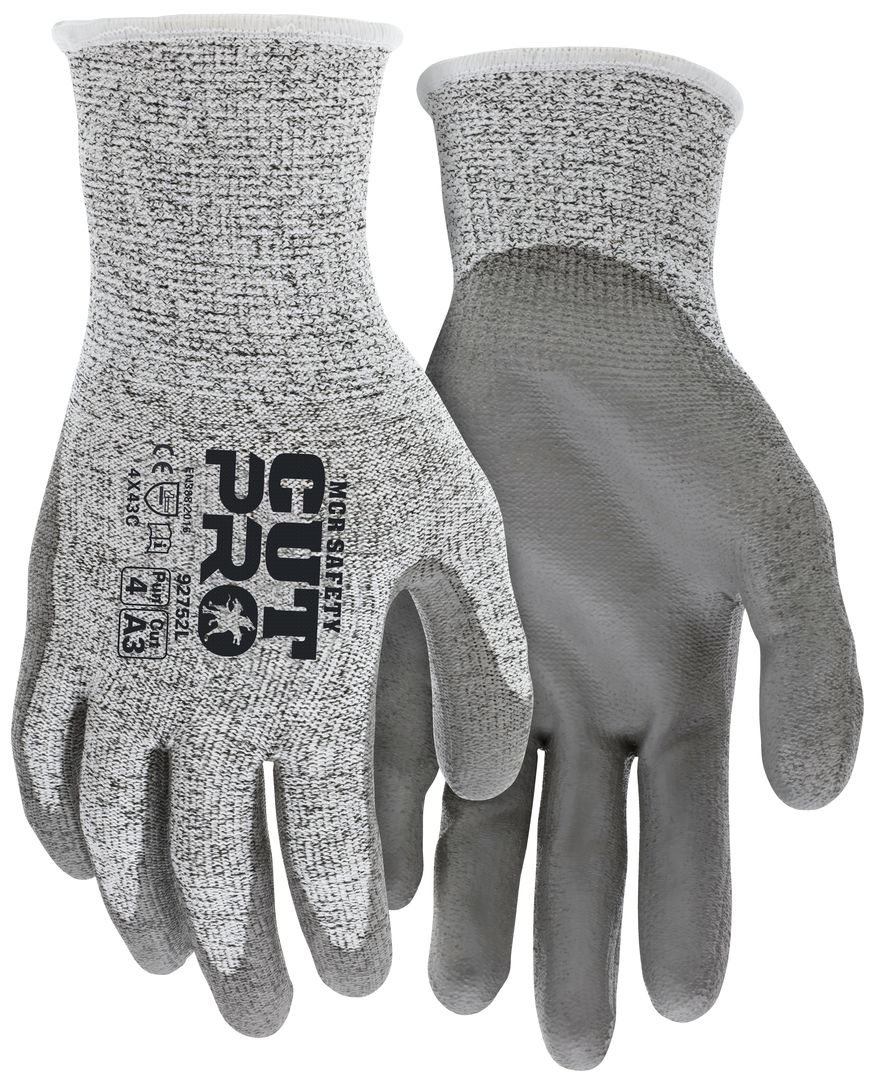 92752 - MCR Safety CutPro® - 13 Gauge HyperMax® HPPE Shell - Cut, Abrasion, and Puncture Resistant - Polyurethane (PU) Coated Palm and Fingertips