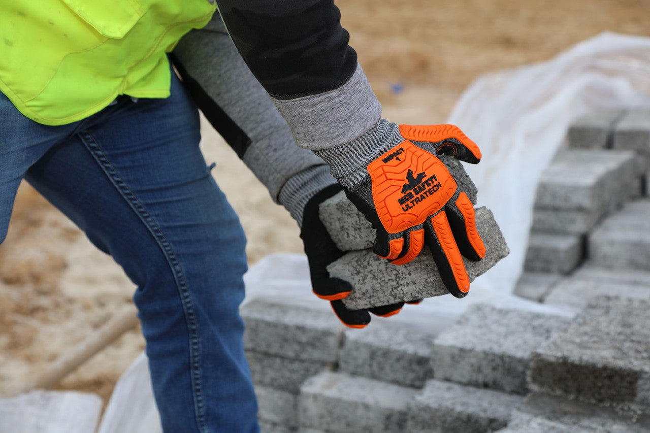 UT1952 - MCR Safety UltraTech® Mechanics Gloves - CutPro® UltraTech® - 13 Gauge HyperMax® HPPE Shell - Black Sandy Nitrile Foam Coated Palm - Hi-Vis Orange TPR Back Protects Hands from Impact