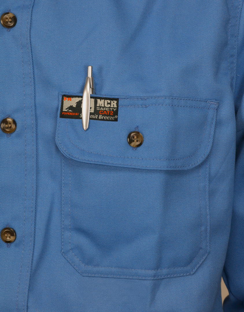 MCR Safety SBS2006 - Summit Breeze® Flame Resistant (FR) Shirt - Medium Blue 7-ounce 100% Cotton Material - Long Sleeve with Vented Underarms and Back - CAT2 - ASTM F1930 Tested - Zero 2nd and 3rd Degree Burn when Wearing our P2D FR Jeans! — manufacturer image 6