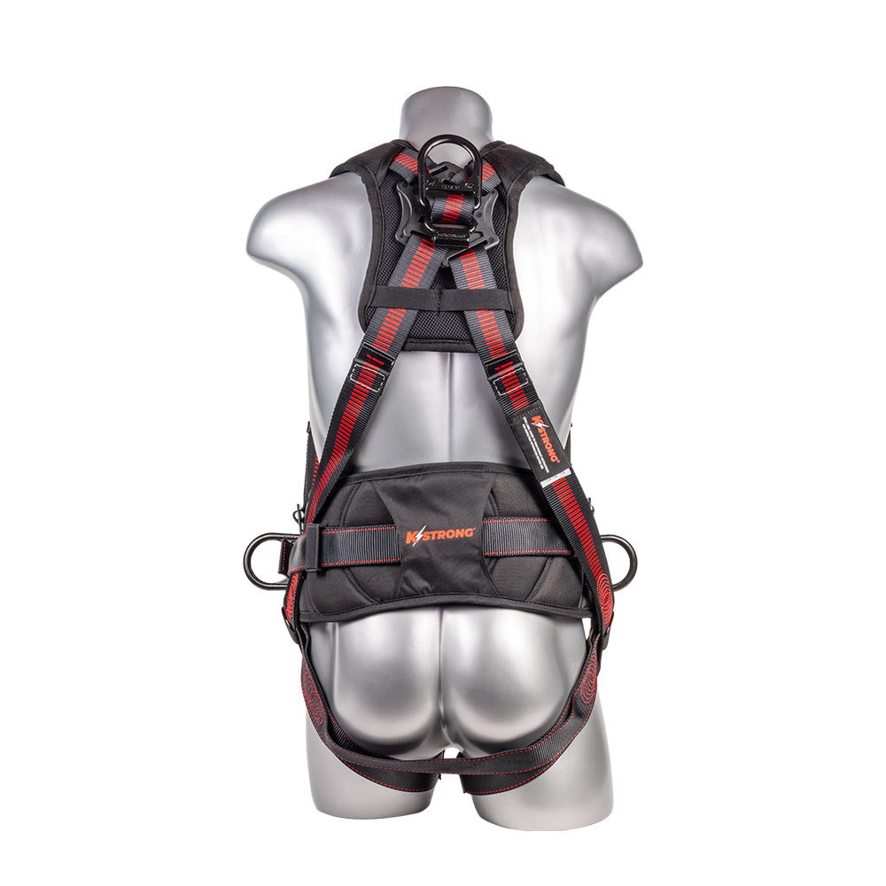 KStrong® Kapture™ Epic+ 5-Point Full Body Harness, Waist Pad w/ Removable Tool Belt, Back/Shoulder Pad, Enhanced Dorsal D-ring, 2 Side D-rings, QC Chest and Legs – (ANSI)