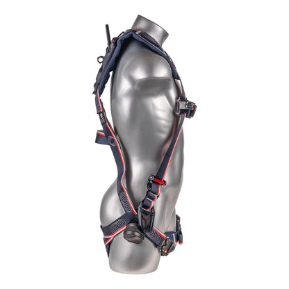 KStrong® EndurX™ 5-Point Full Body Harness, Abrasion Resistant Shoulder Pad, Deluxe Leg Pads, Enhanced Dorsal D-ring Plus™, Side D-rings, Quick Slide Adjusters, Trauma Relief Straps, QC Chest/Legs, All Aluminum Hardware (ANSI)