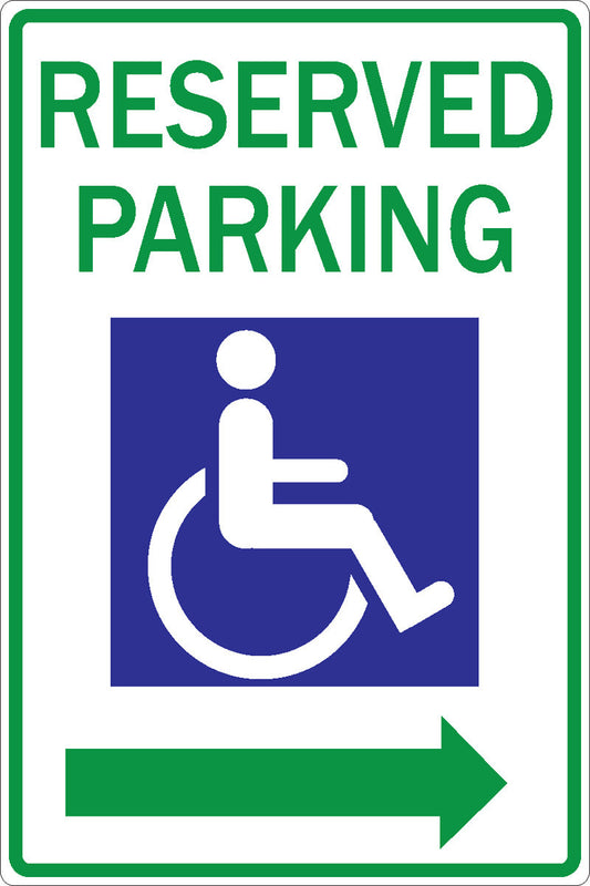 ZING Parking Sign, Reserved Handicapped Parking W/ Right Arrow, Egp, 12X18 - 2284