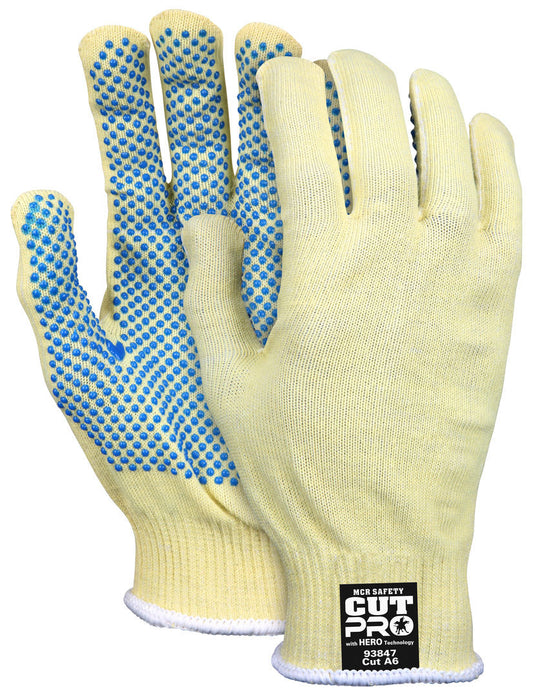 93847 - MCR Safety CutPro® with Hero™ Technology - 13 Gauge Regular Weight Shell - Made with ARX® Aramid Fibers - PVC Dotted Palm - Cut Resistant Work Gloves - PVC Dotted Palm aids with Abrasion and Grip