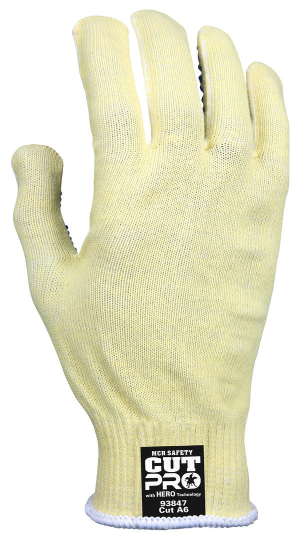93847 - MCR Safety CutPro® with Hero™ Technology - 13 Gauge Regular Weight Shell - Made with ARX® Aramid Fibers - PVC Dotted Palm - Cut Resistant Work Gloves - PVC Dotted Palm aids with Abrasion and Grip