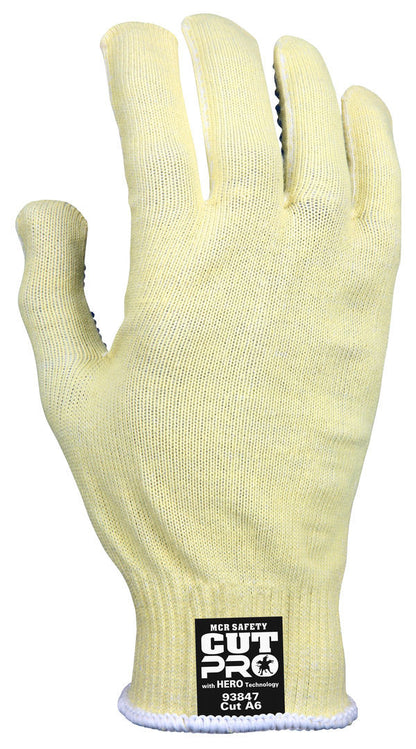 93847 - MCR Safety CutPro® with Hero™ Technology - 13 Gauge Regular Weight Shell - Made with ARX® Aramid Fibers - PVC Dotted Palm - Cut Resistant Work Gloves - PVC Dotted Palm aids with Abrasion and Grip