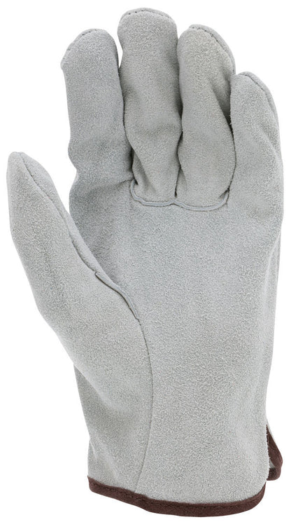 3120 - Leather Drivers Work Gloves - Select B Grade Natural Pearl Gray Split Leather - Straight Thumb - Cowskin Drivers Provide Rugged Protection