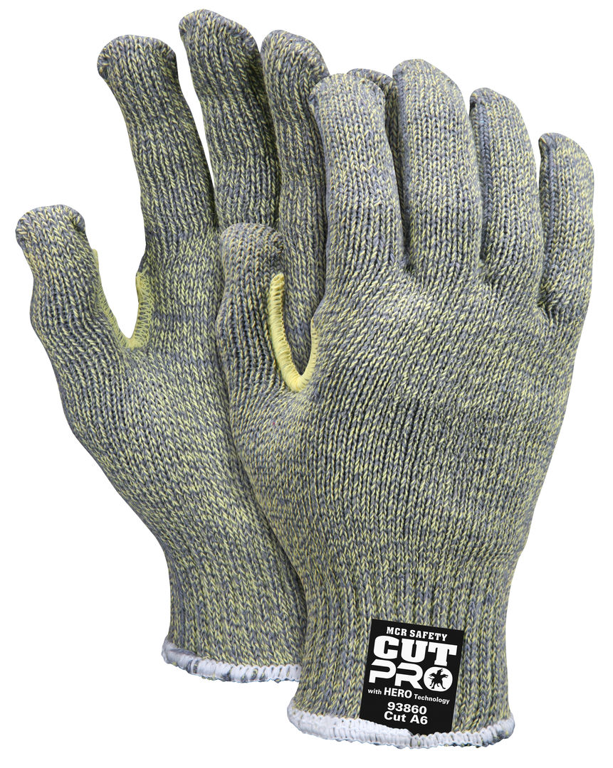 93860 - MCR Safety CutPro® with Hero™ Technology - 7 Gauge Regular Weight Shell - Made with ARX® Aramid Fibers - Uncoated Cut Resistance * NOTE ROLLING CHANGE* This glove is transitioning from Cut level A6 to A7 See Details Below **