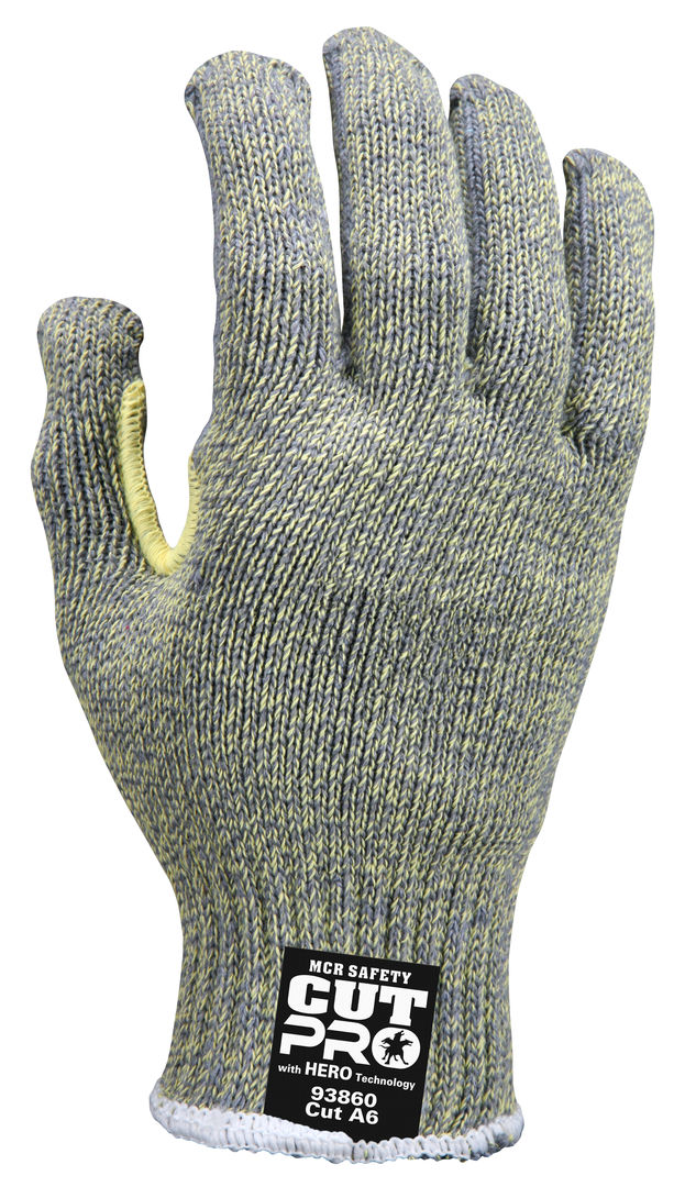93860 - MCR Safety CutPro® with Hero™ Technology - 7 Gauge Regular Weight Shell - Made with ARX® Aramid Fibers - Uncoated Cut Resistance * NOTE ROLLING CHANGE* This glove is transitioning from Cut level A6 to A7 See Details Below **