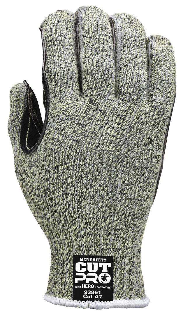 93861 - MCR Safety CutPro® with Hero™ Technology - 7 Gauge Regular Weight Shell Made with ARX® Aramid Fibers - Cut Resistant Work Gloves - Leather Palm