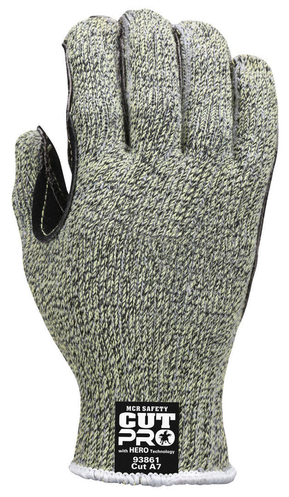 93861 - MCR Safety CutPro® with Hero™ Technology - 7 Gauge Regular Weight Shell Made with ARX® Aramid Fibers - Cut Resistant Work Gloves - Leather Palm