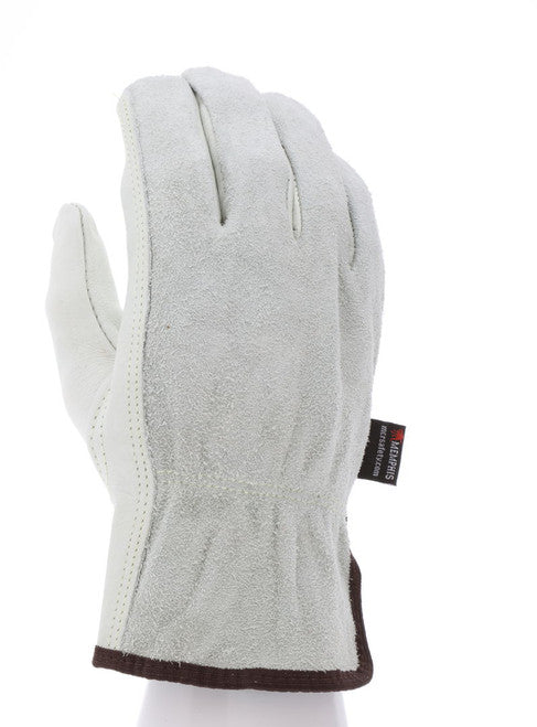 32056_ - 32056L - 23393 - 360 - Leather driver work gloves – MCR Safety Group 32056 – grain leather palm with split leather b