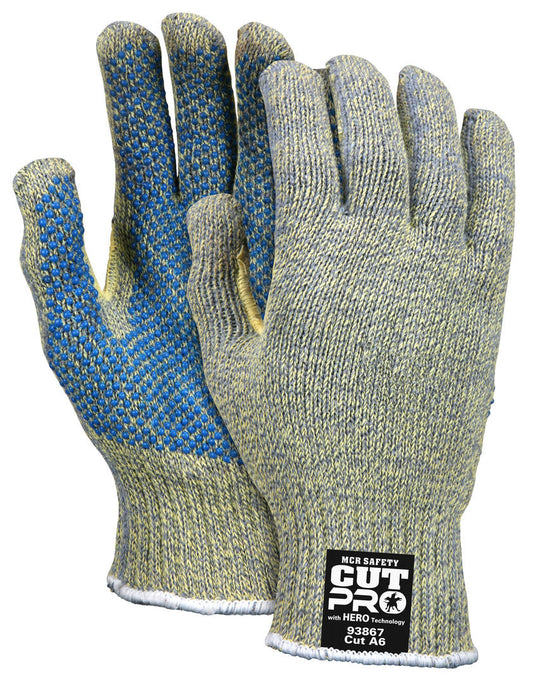 93867 - MCR Safety CutPro® with Hero™ Technology - 7 Gauge Regular Weight Shell Made with ARX® Aramid Fibers - PVC Dotted Palm - Cut Resistant Work Gloves - PVC Dots aid with Abrasion Resistance and Gripping Power