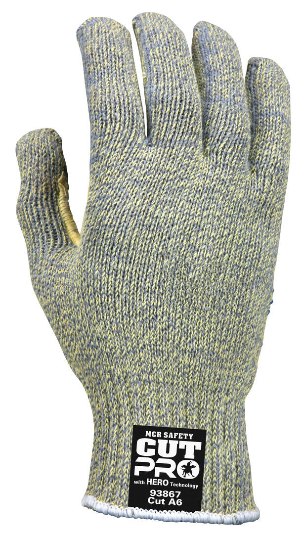 93867 - MCR Safety CutPro® with Hero™ Technology - 7 Gauge Regular Weight Shell Made with ARX® Aramid Fibers - PVC Dotted Palm - Cut Resistant Work Gloves - PVC Dots aid with Abrasion Resistance and Gripping Power
