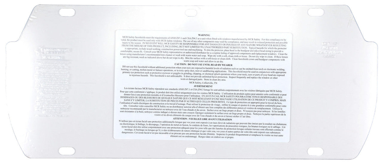 MCR Safety 494 - Double Matrix Replacement Window - Clear PETG Face Shield - Measures 7 x 16.75 Inches - .042 in Thick - Protects from Splash and Impact - CAN / CSA Z94.3 Compliant — manufacturer image 2