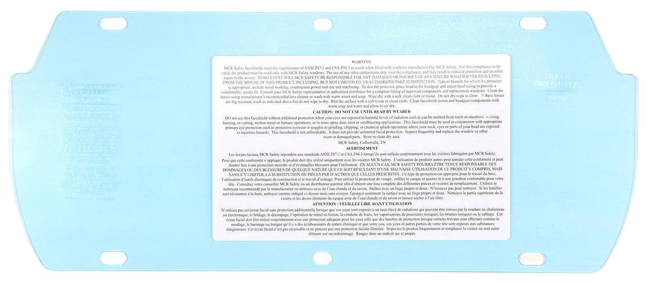 MCR Safety 494 - Double Matrix Replacement Window - Clear PETG Face Shield - Measures 7 x 16.75 Inches - .042 in Thick - Protects from Splash and Impact - CAN / CSA Z94.3 Compliant — manufacturer image 4