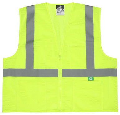 MCR Safety RVCL2MLZ - Hi-Vis Reflective Lime Safety Vest - Manufactured with Recycled Materials - Meets ANSI/ISEA 107 2020 Standard - Type R Class 2 Compliant - Made with Environmentally Friendly Recycled Water Bottles and Polyester