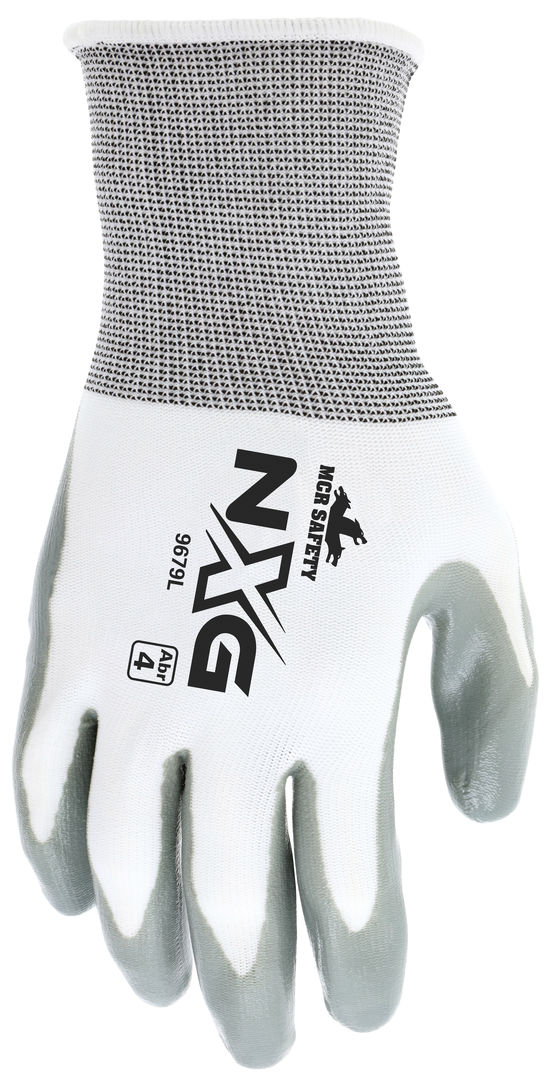 9679 - MCR Safety NXG® Work Gloves - 13 Gauge White Nylon Shell - Gray Nitrile Coated Palm and Fingertips - Premium Quality, Comfort, and Fit for Long Workdays