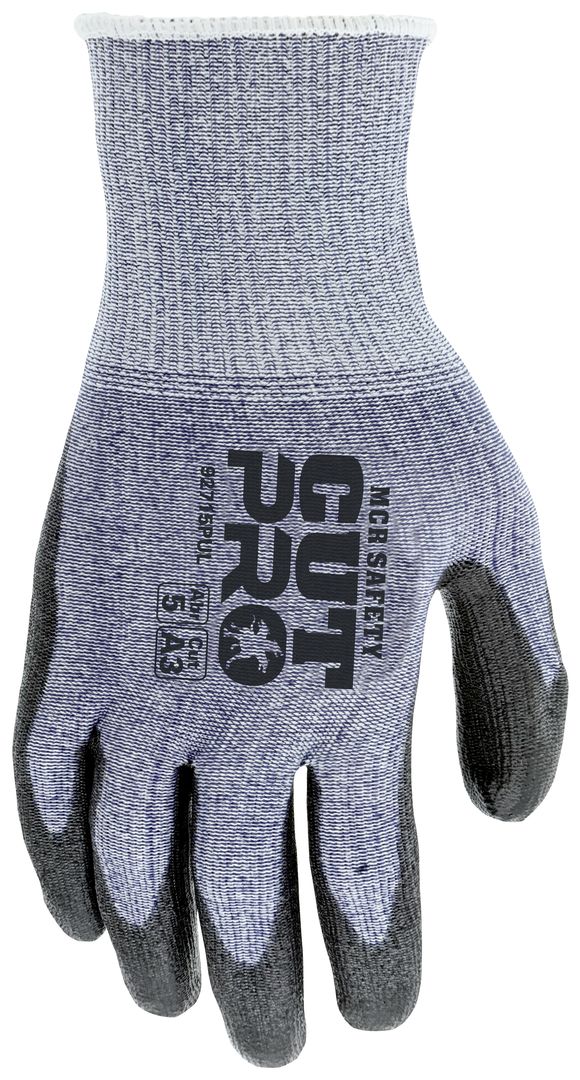 92715PU - MCR Safety CutPro® - 15 Gauge HyperMax® HPPE Shell - Cut, Abrasion and Puncture Resistant - Polyurethane (PU) Coated Palm and Fingertips