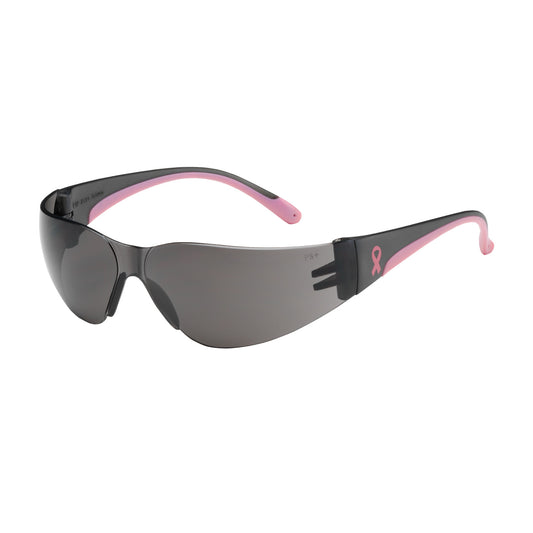 Eva® Petite: Rimless Safety Glasses with Gray / Pink Temple, Gray Lens and Anti-Scratch Coating
