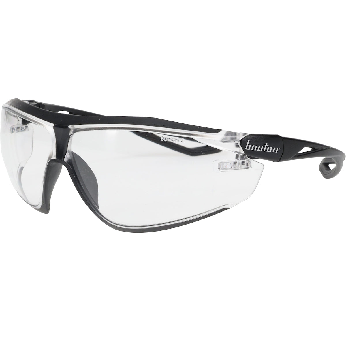Bouton Optical 250-15-5000 – Bio-Based Full Frame Safety Glasses with Black Frame, Clear Lens and Anti-Scratch Coating