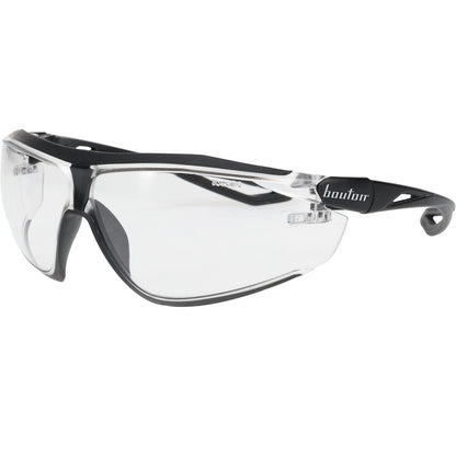 Bouton Optical 250-15-5000 – Bio-Based Full Frame Safety Glasses with Black Frame, Clear Lens and Anti-Scratch Coating