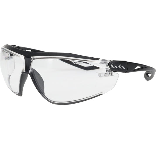 Bouton Optical 250-15-5000 – Bio-Based Full Frame Safety Glasses with Black Frame, Clear Lens and Anti-Scratch Coating