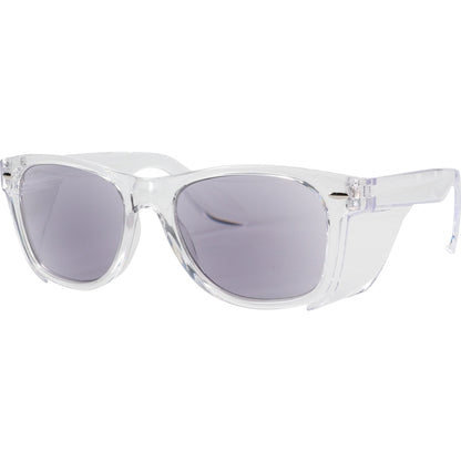 Bouton Optical 250-170-0123T – Full Lens Auto-Focusing Reader Safety Glasses, Clear Frame with Side Shields, and Tinted AS/AF Coated Lens, +0.6 to +2.75 Diopter