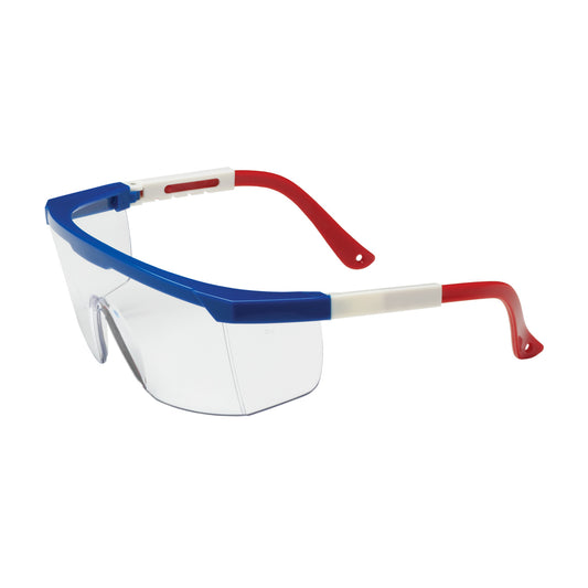 Hi-Voltage ARC™: Semi-Rimless Safety Glasses with Red / White / Blue Frame, Clear Lens and Anti-Scratch Coating