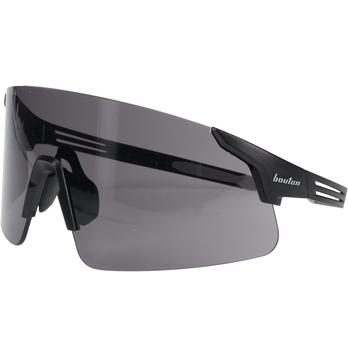 Bouton Optical 250-40-0521 – Enhanced Coverage Frameless Safety Glasses, with Black Temples and Gray FogLess® 3Sixty™ Lens Coating