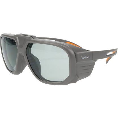 Bouton Optical 250-44-0G17 – Flip-Up Safety Glasses with Gray Shade 1.7 IR Outer Lens, Gray/Orange Frame, and Anti-Scratch Coating