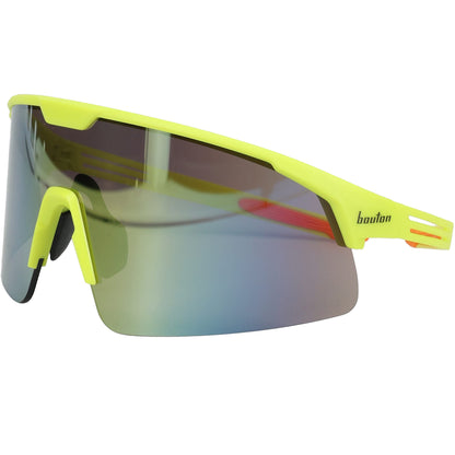 Bouton Optical 250-41-0004 – Enhanced Coverage Half-Frame Safety Glasses, with Hi-Vis Green Frame, Silver Mirror Plus PRO Lens, and Anti-Scratch Coating
