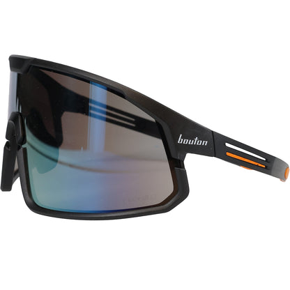 Bouton Optical 250-43-0004 – Enhanced Coverage Full Frame Safety Glasses, with Black Frame, Orange Mirror Plus PRO Lens, and Anti-Scratch Coating