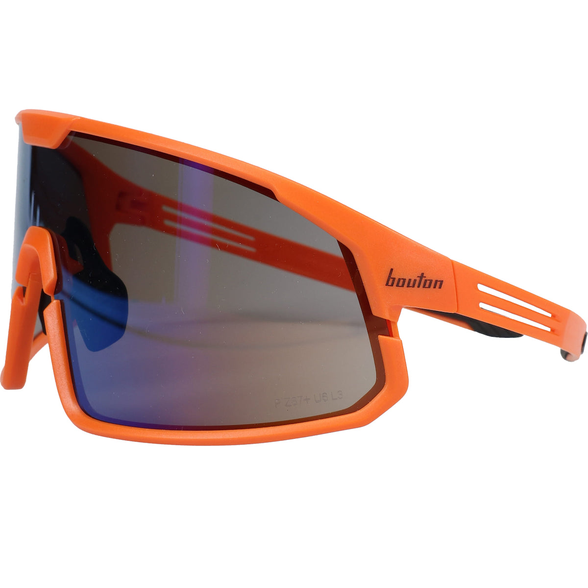 Bouton Optical 250-43-0006 – Enhanced Coverage Full Frame Safety Glasses, with Hi-Vis Orange Frame, Blue Mirror Plus PRO Lens, and Anti-Scratch Coating