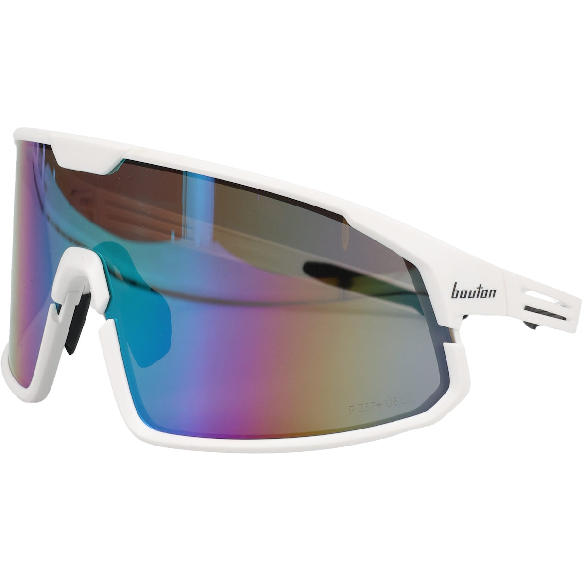 Bouton Optical 250-43-0008 – Enhanced Coverage Full Frame Safety Glasses, with White Frame, Green Mirror Plus PRO Lens, and Anti-Scratch Coating