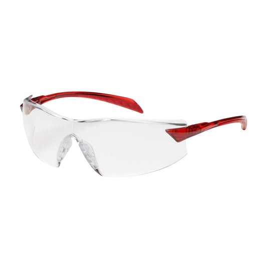 Radar™: Rimless Safety Glasses with Red Temple, Clear Lens and Anti-Scratch / Anti-Reflective Coating